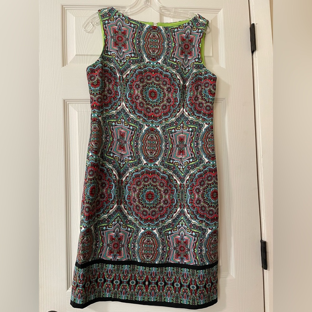 London Times Red and Green Patterned Mini Dress